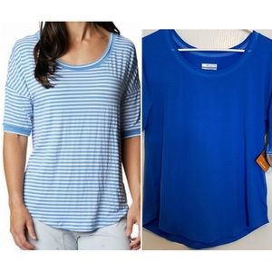 Columbia PFG Slack Water Knit Top 3/4 Sleeve Tee Blue Small
